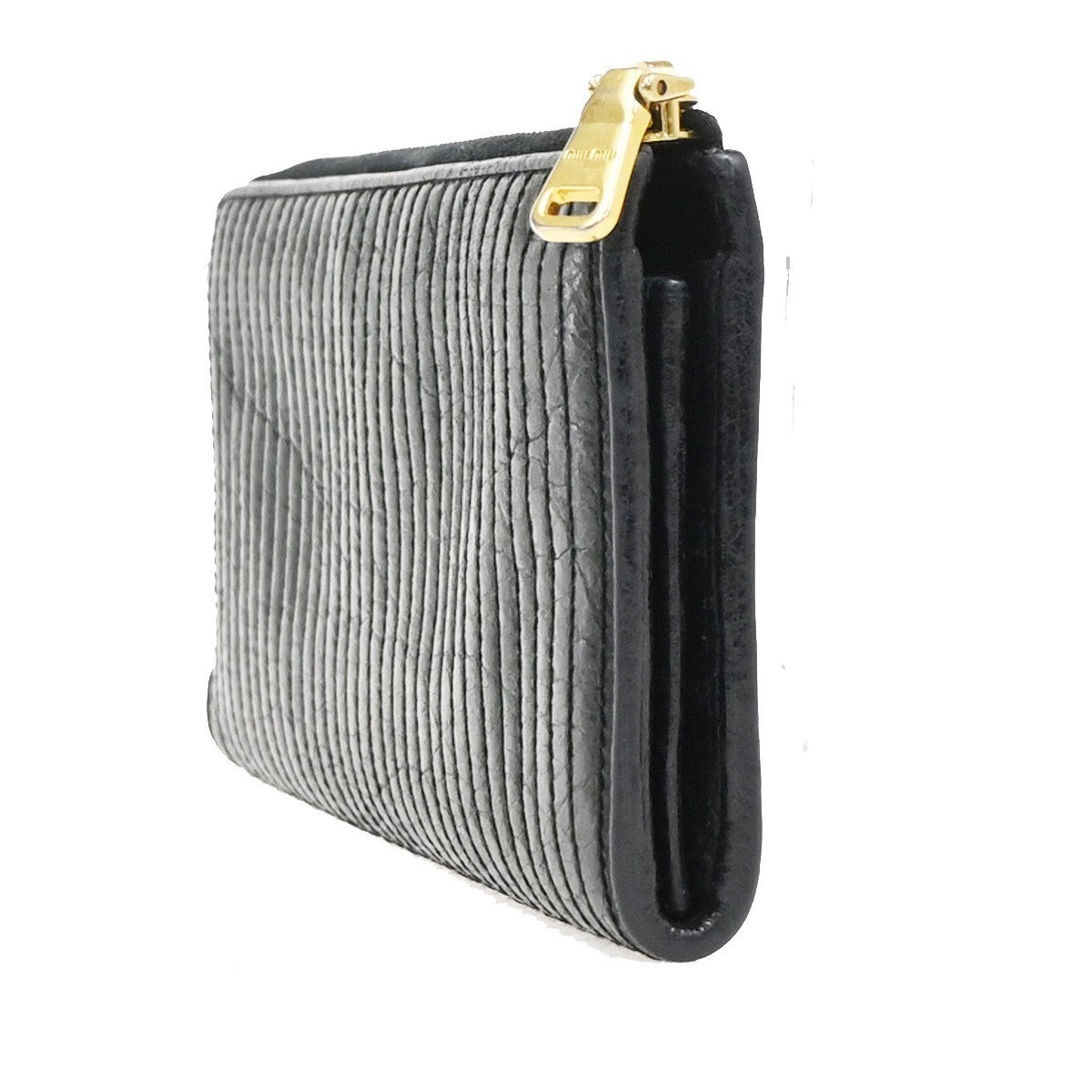 MIU MIU LOGO Matelasse Long Zipper Around Wallet Leather Black GHW 63KD079