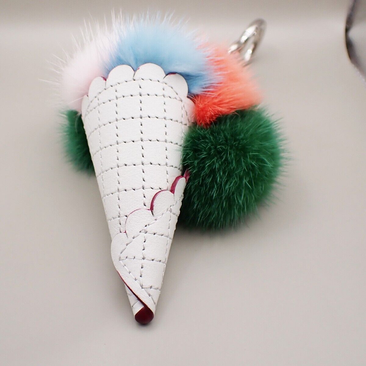FENDI Logo Ice Cream Bag Charm Key Holder Studs Leather Fur Multi-Color 04YG572