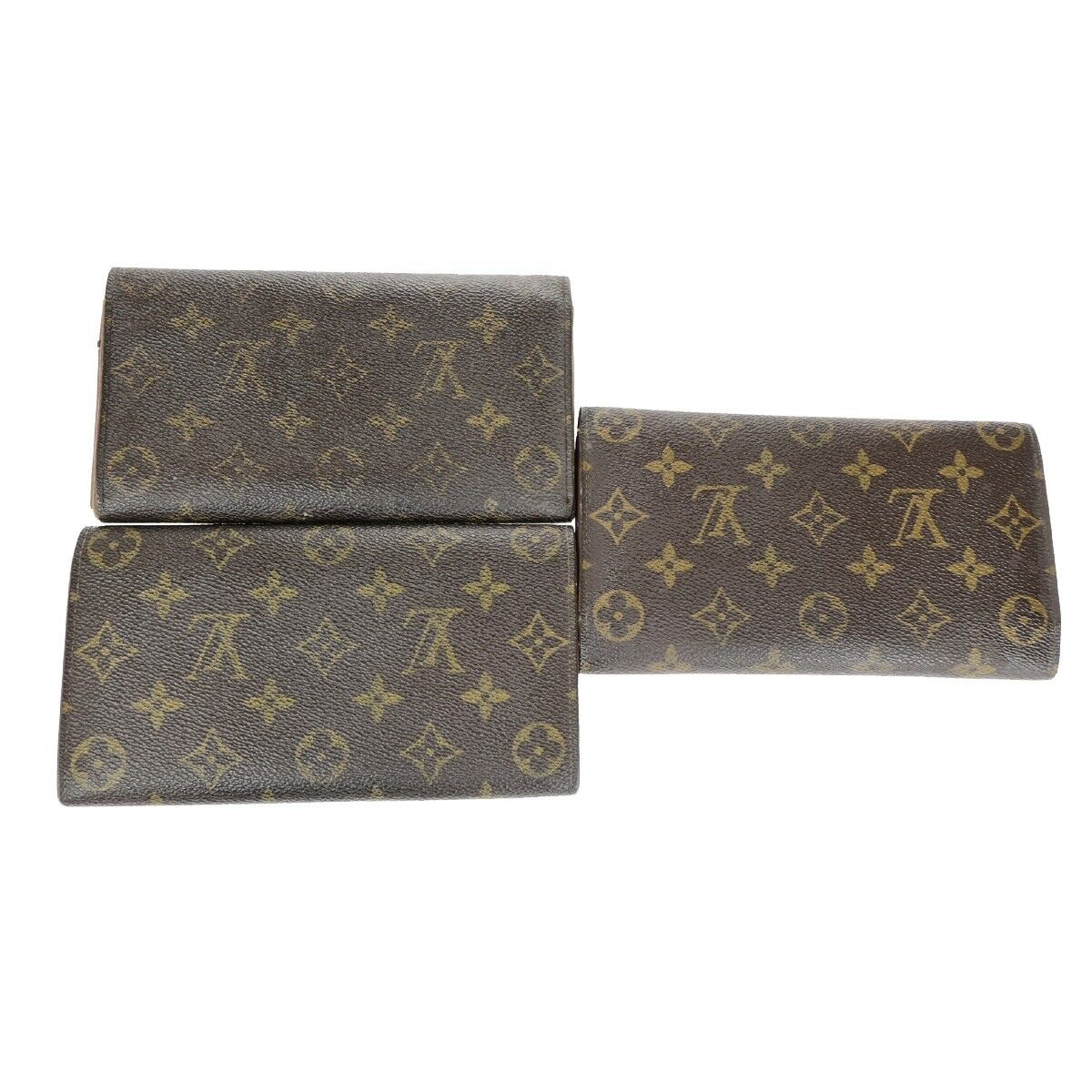 LOUIS VUITTON 3 Set Trifold Bifold Wallet Purse Monogram Leather Brown 60YG711