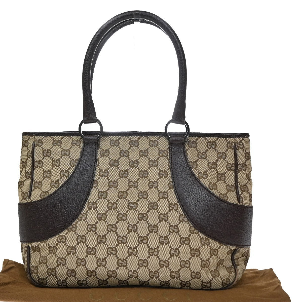 GUCCI Logo GG Pattern Shoulder Tote Bag Canavs Leather Brown SHW Italy 35YJ142