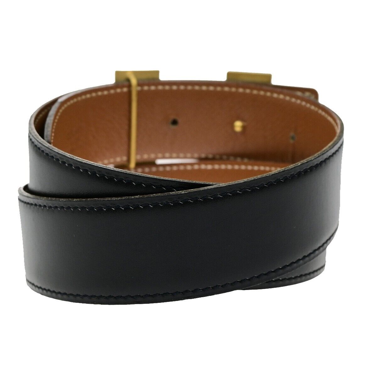 HERMES H Logo Constance Reversible Buckle Belt Leather #65 Black Brown 89YH515