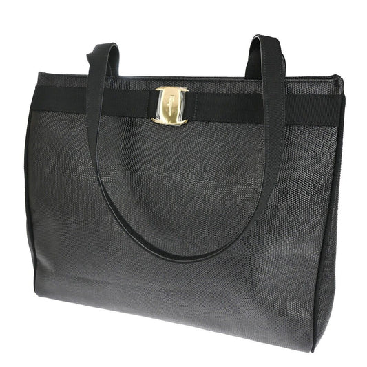 SALVATORE FERRAGAMO Vara Tote Shoulder Bag Canvas Embossing Leather BK 64EA311