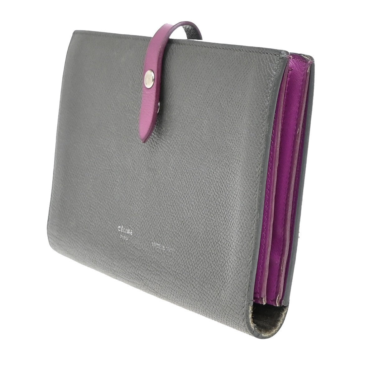 CELINE Logo Bifold Long Wallet Leather Gray Purple SHW 02EG115