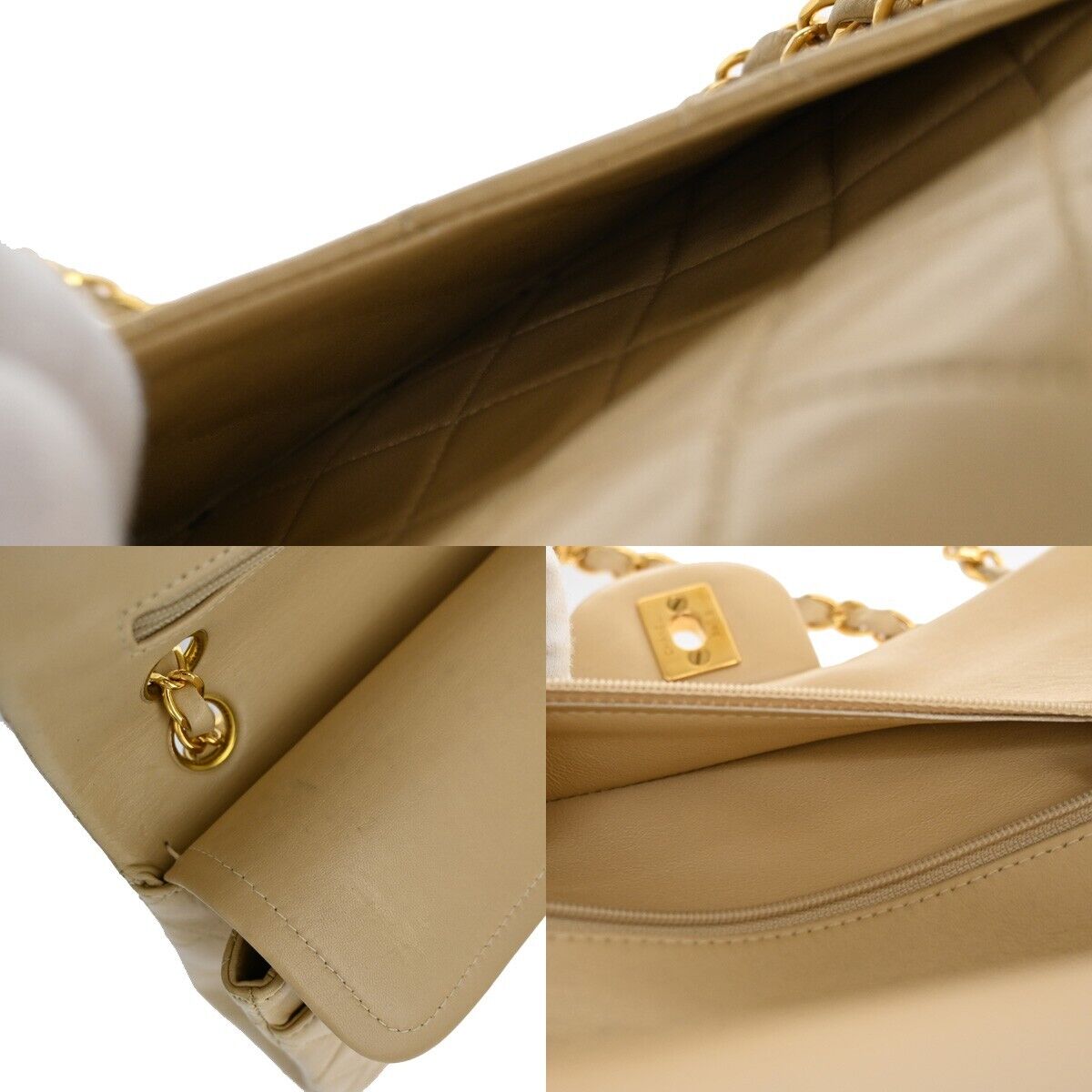 CHANEL CC Matelasse 23 Double Flap Chain Shoulder Bag Leather Beige GHW 708RJ451