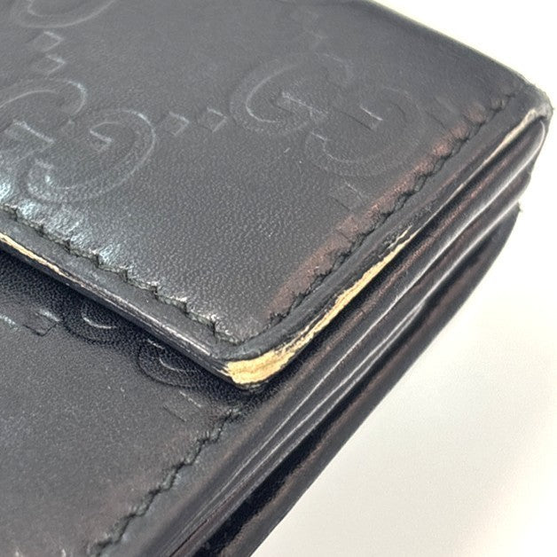 GUCCI Logo Guccissima GG Lovely Heart Bifold Long Wallet Leather Black 02KD033