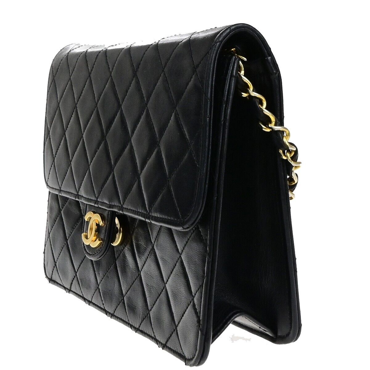 CHANEL CC Logo Matelasse Chain Shoulder Bag Leather Black GHW 41RK820