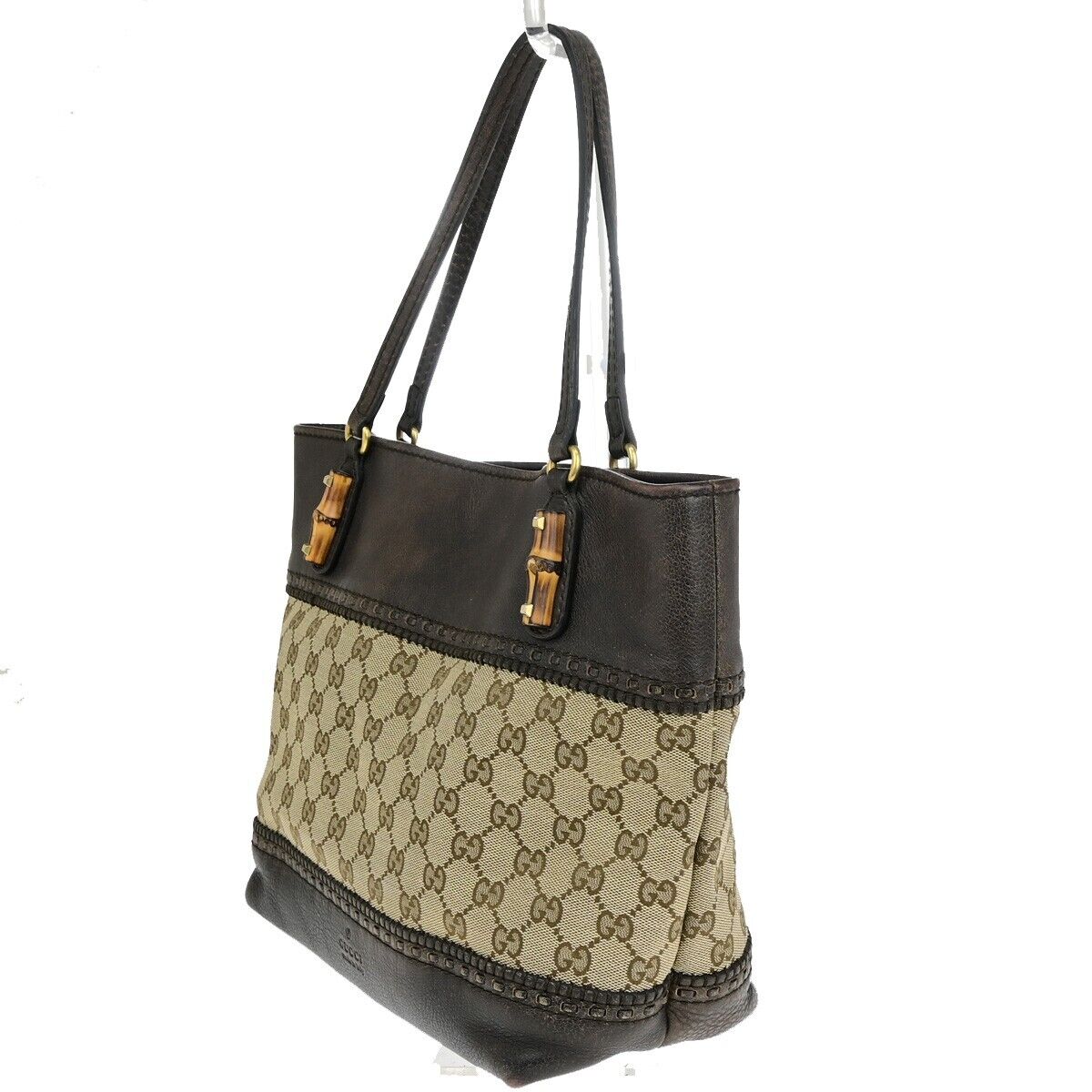 GUCCI Logo GG Laidback Crafty Shoulder Tote Bag Canvas Leather Brown 35FB230