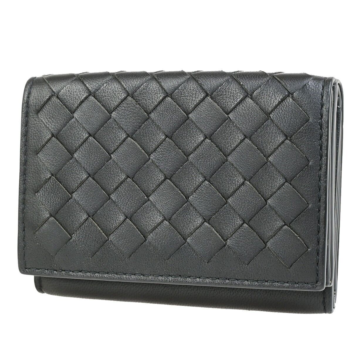 BOTTEGA VENETA INTRECCIATO Trifold Wallet Purse Leather Black Italy 31FB313