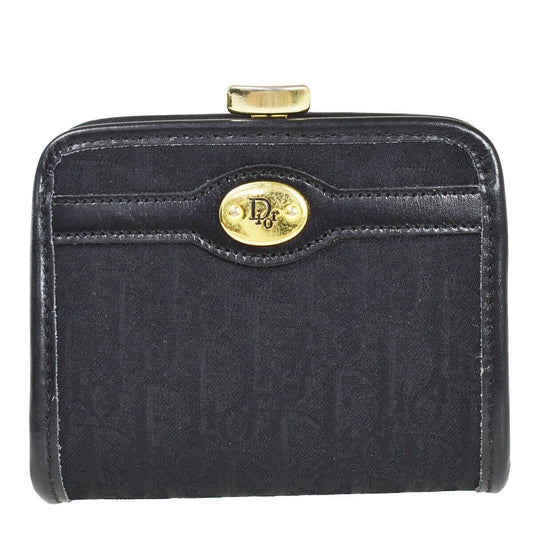 CHRISTIAN DIOR Trotter Clasp Coin Case Wallet Canvas Leather Black Gold 36JH723