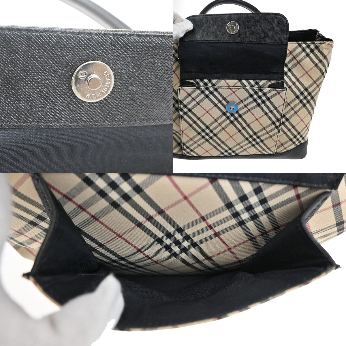 BURBERRY Logo Nova Check Hand Tote Bag Canvas Leather Beige Black Silver 69FB657