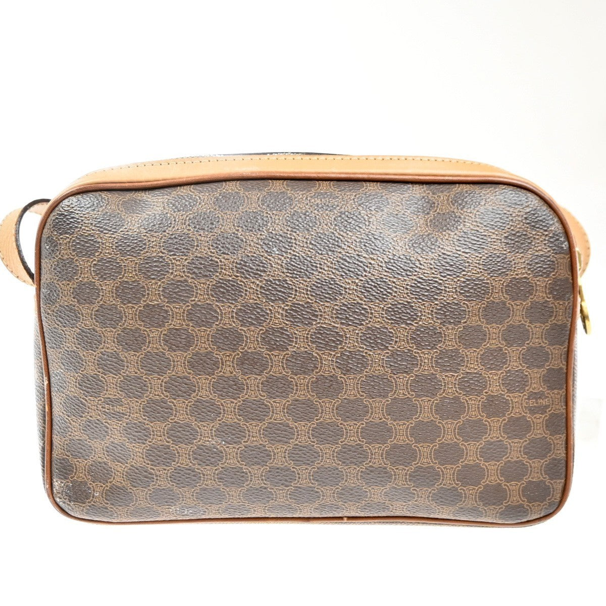 CELINE Logo Macadam Pattern Shoulder Bag PVC Leather Brown Italy GHW 31MA302