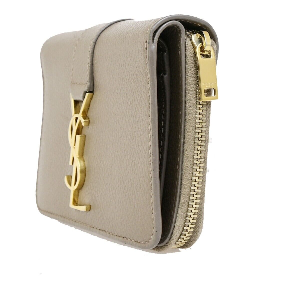 SAINT LAURENT YSL Logo Compact Bifold Wallet Purse Leather Brown 34KA400