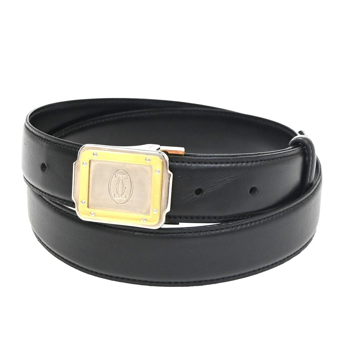 MUST DE CARTIER Logo Santos Waist Belt Leather Black GHW SHW France 66YH979