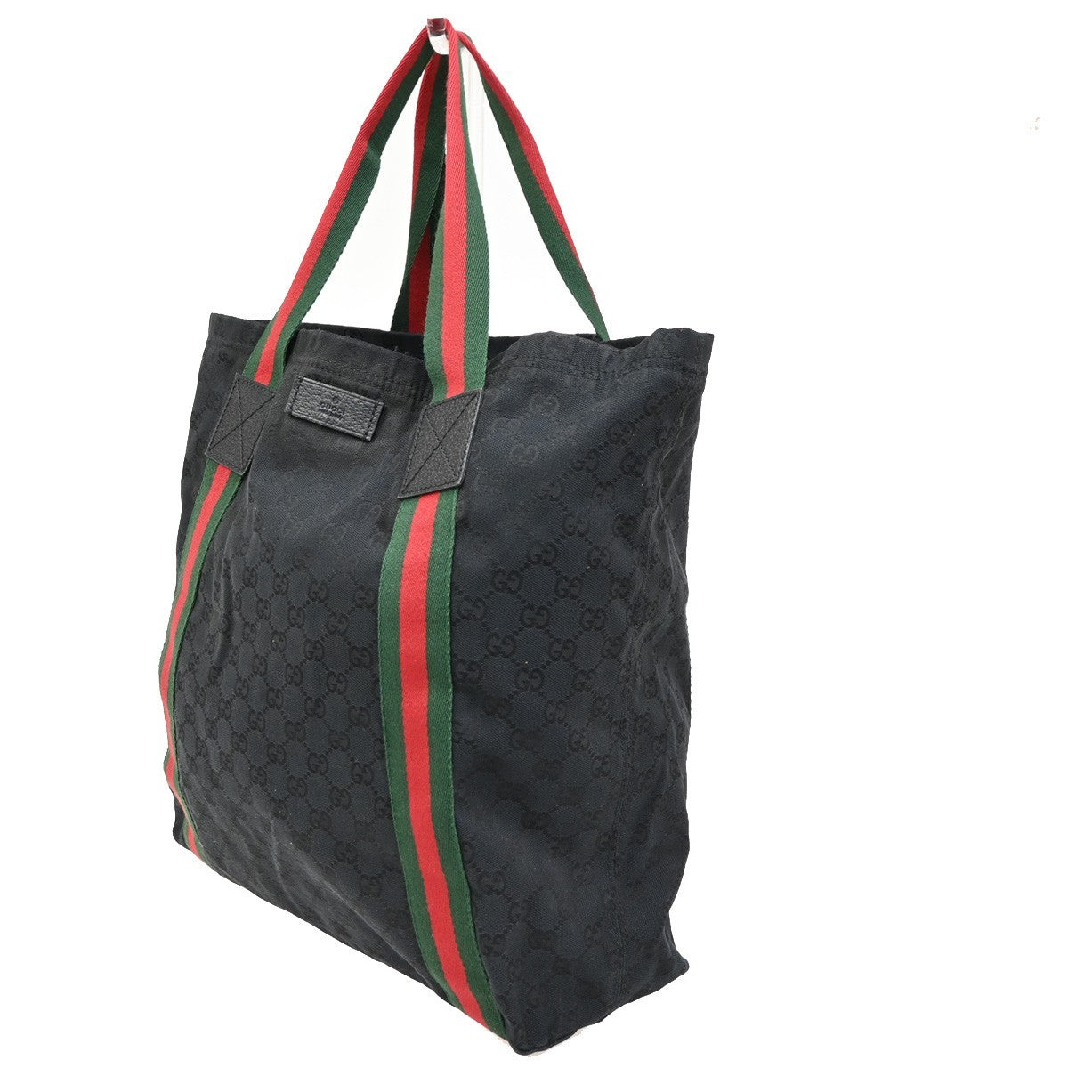 GUCCI GG Sherry Tote Shoulder Hand Bag Canvas Leather Black Italy 80KC428