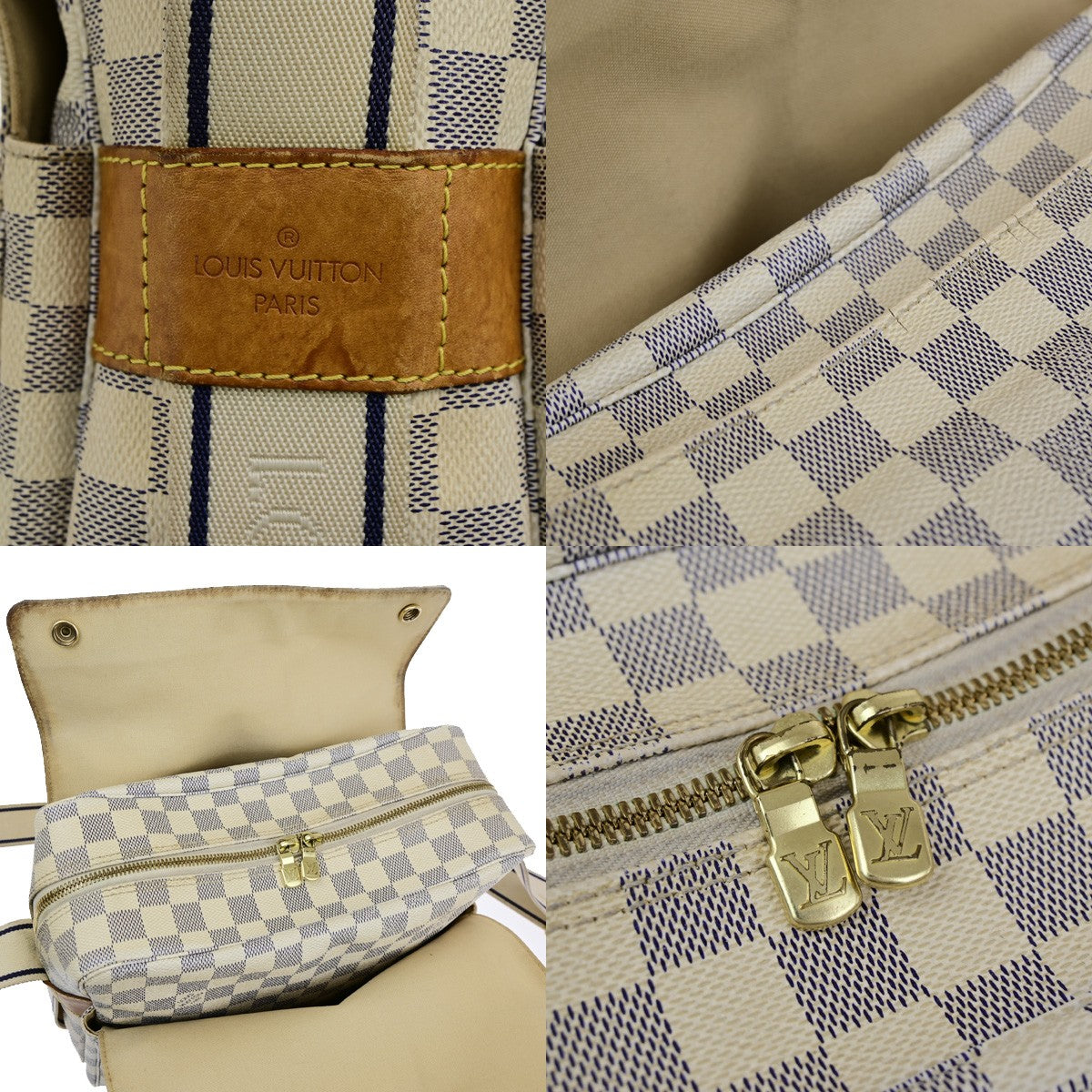 LOUIS VUITTON Naviglio Shoulder Bag Damier Azur Leather White N51189 84YH092