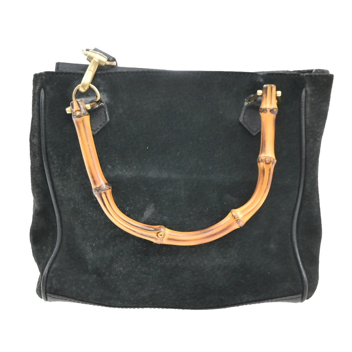 GUCCI Logo Bamboo 2Way Shoulder Hand Bag Suede Leather Black GHW Italy 64KP435