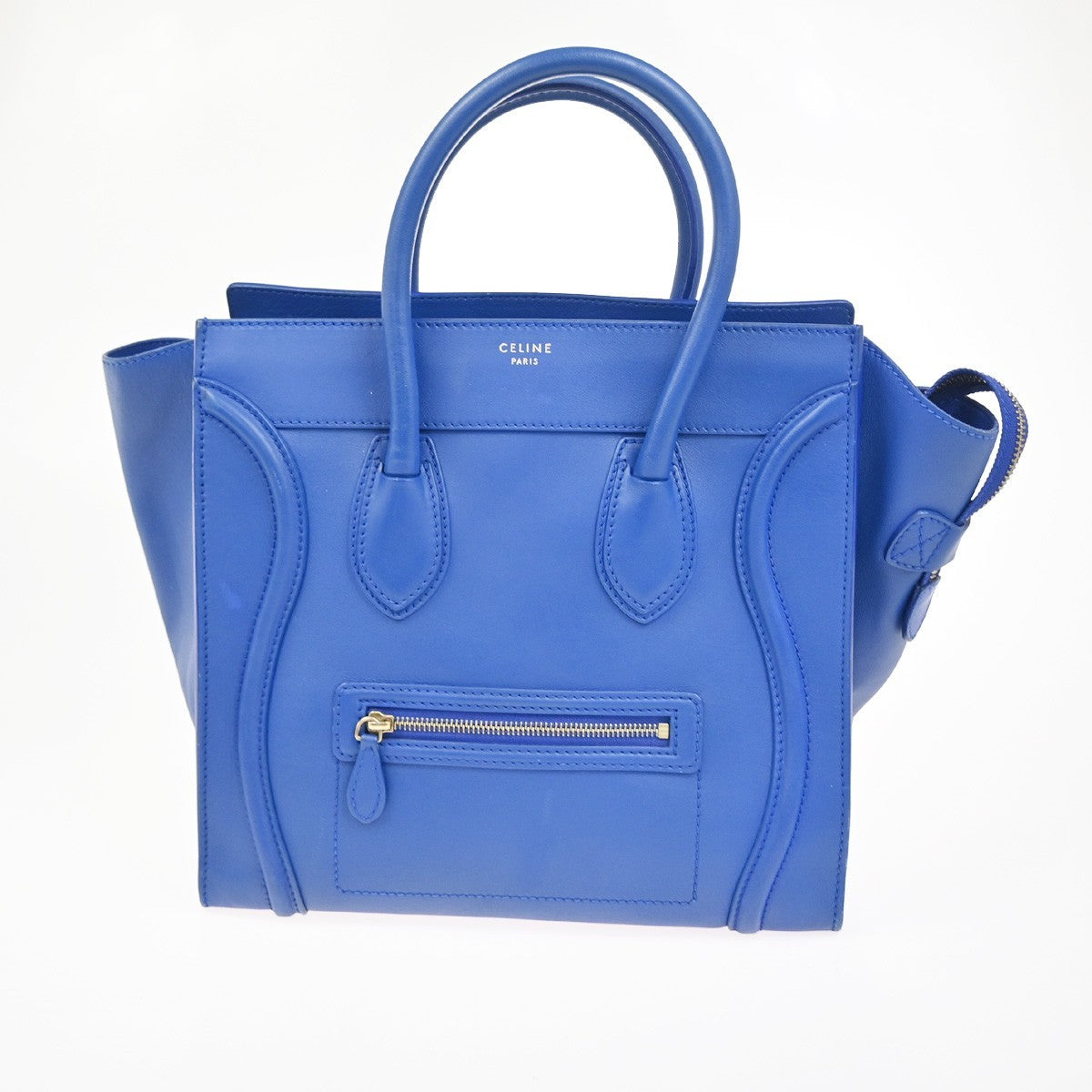 CELINE Luggage Mini Top Handle Tote Hand Bag Leather Blue GHW Italy 95RL900