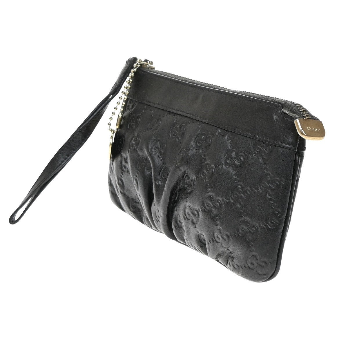 GUCCI Logo Guccissima Clutch Bag Embossing Leather Wristlet Black 65SA099