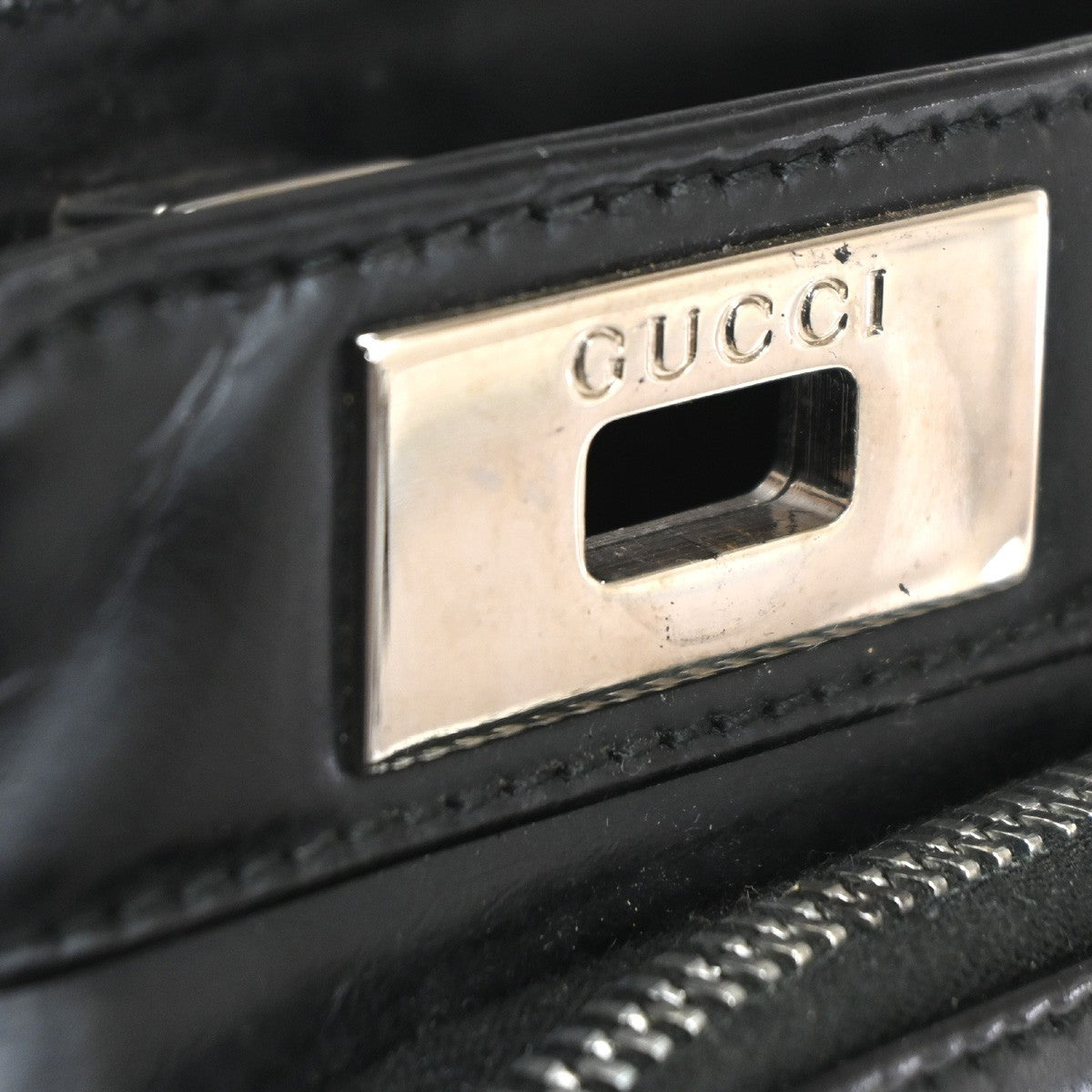 GUCCI Logo Crossbody Shoulder Hand Bag Leather Black SHW Italy 09CB018