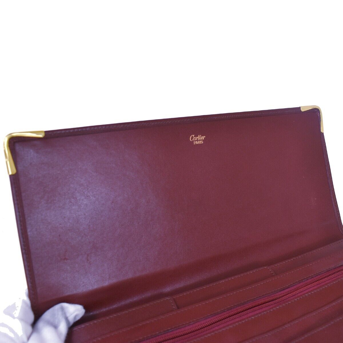 MUST DE CARTIER 2C Logo Wallet Clutch Hand Bag Leather Bordeaux Gold 09EA018