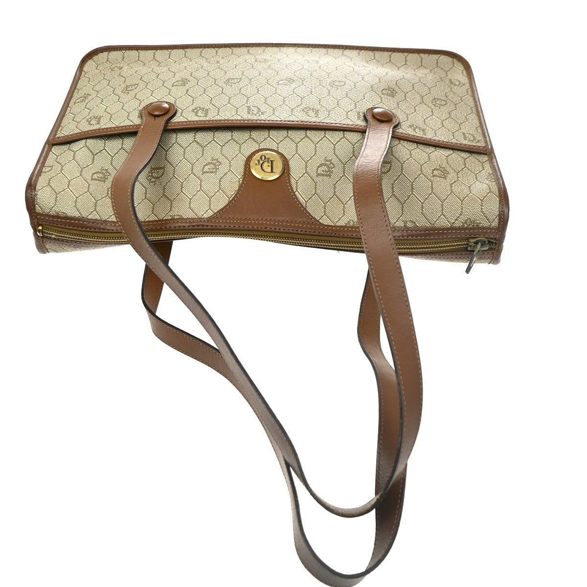 CHRISTIAN DIOR Logo Honeycomb Shoulder Hand Bag PVC Leather Beige GHW 62CA527