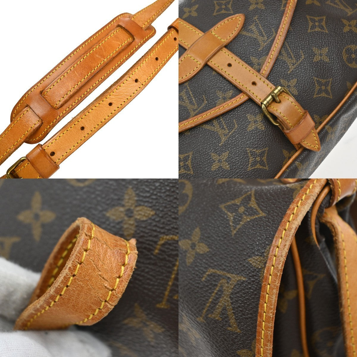 LOUIS VUITTON Logo Saumur 30 Shoulder Bag Monogram Leather Brown M42256 77EG314