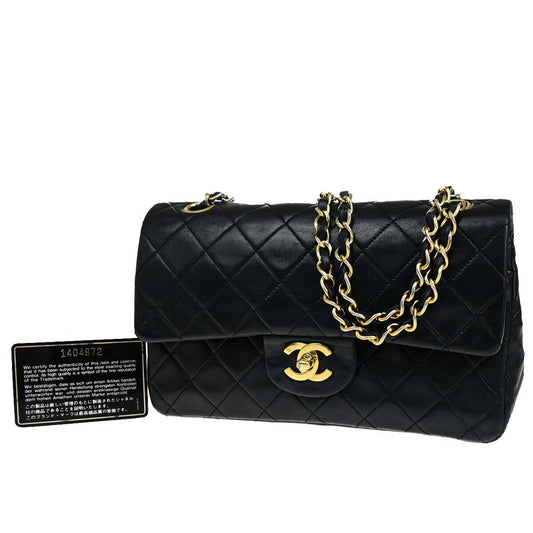 CHANEL CC Matelasse 23 Double Flap Chain Shoulder Bag Leather Black GHW 807RK150