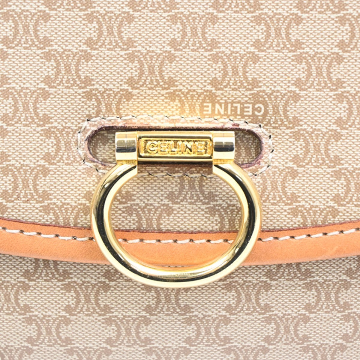 CELINE Logo Macadam Pattern Shoulder Bag PVC Leather Beige Italy 83MA283
