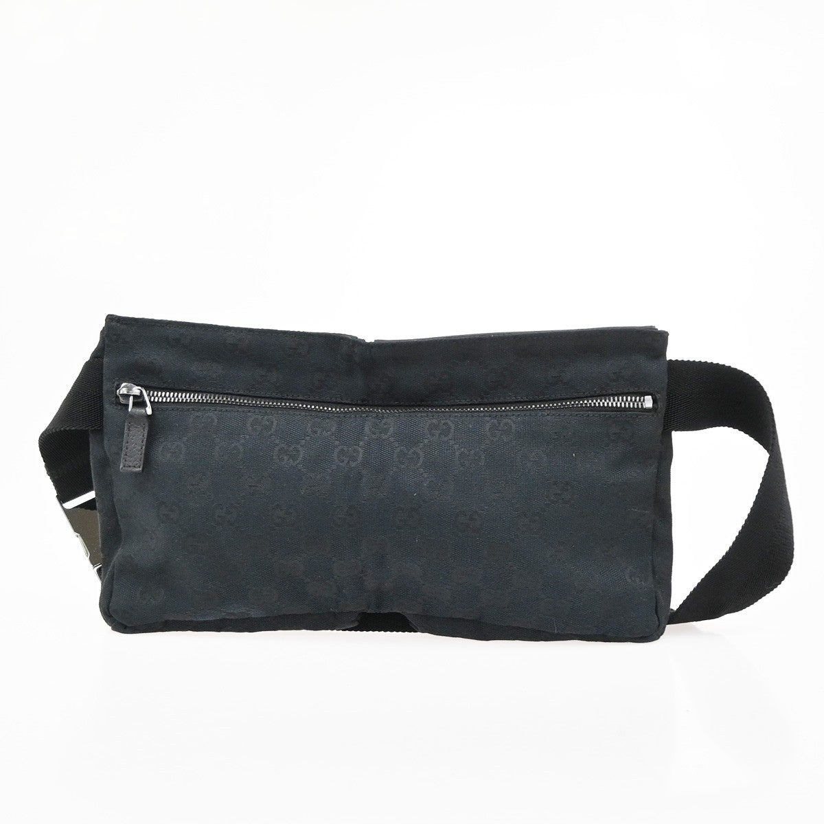 GUCCI Logo GG Pattern Mini Waist Belt Bag Canvas Leather Black SHW Italy 85KC747
