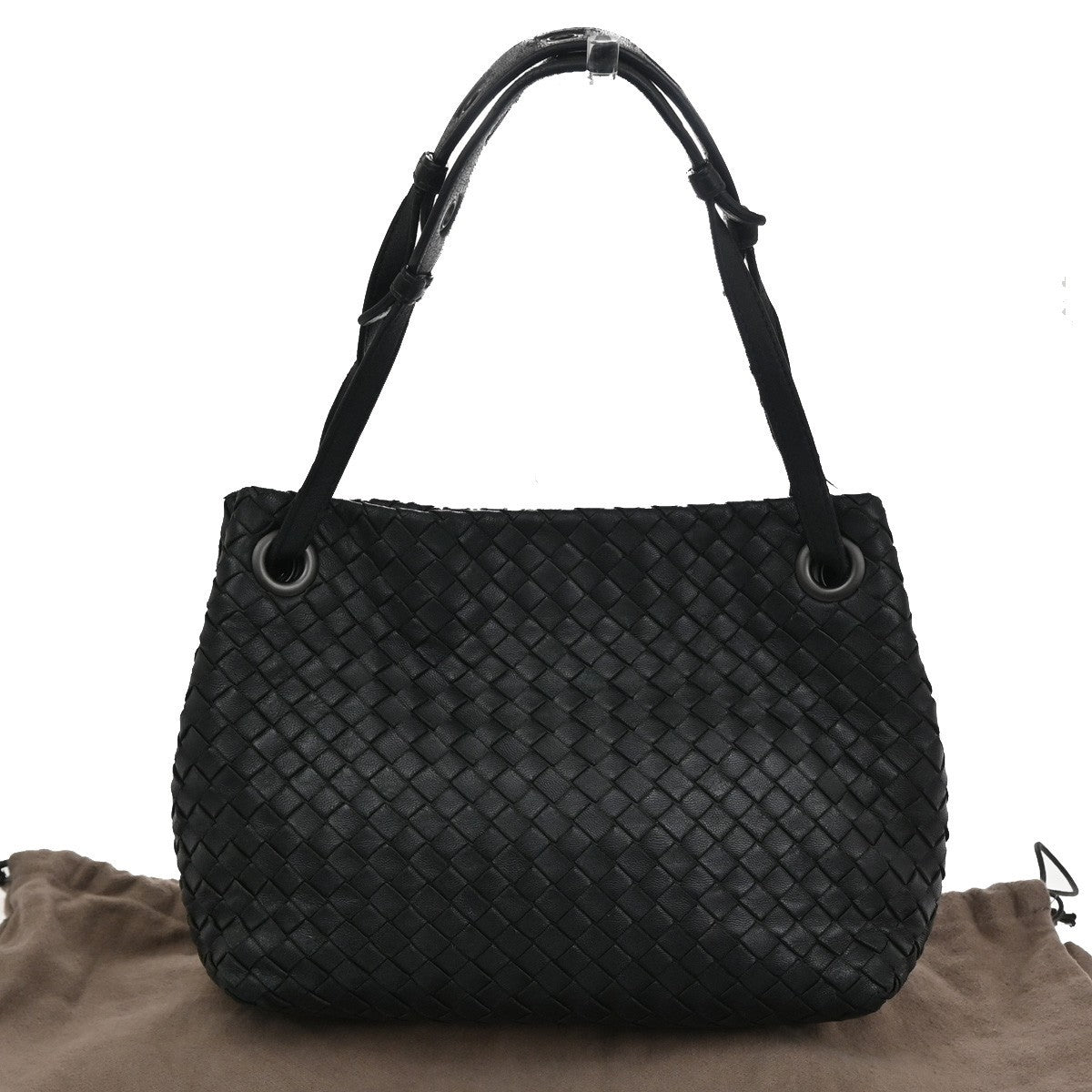 BOTTEGA VENETA Intrecciato Garda Shoulder Handbag Black Leather Italy 78TA153