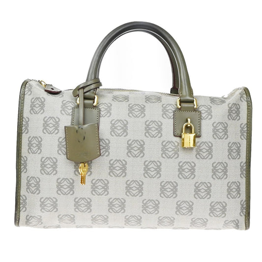 7.Live LOEWE AMAZONA Anagram Pattern Hand Bag PVC Leather Gray GHW Spain 35YH954