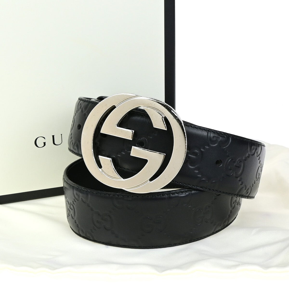 GUCCI Interlocking G Guccissima Signature Belt Size 80/32 Leather BK SHW 37KB644