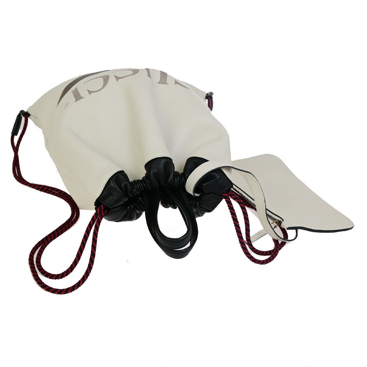 GUCCI GG Logo Print Drawstring Backpack Bag Leather White Italy 84FB214