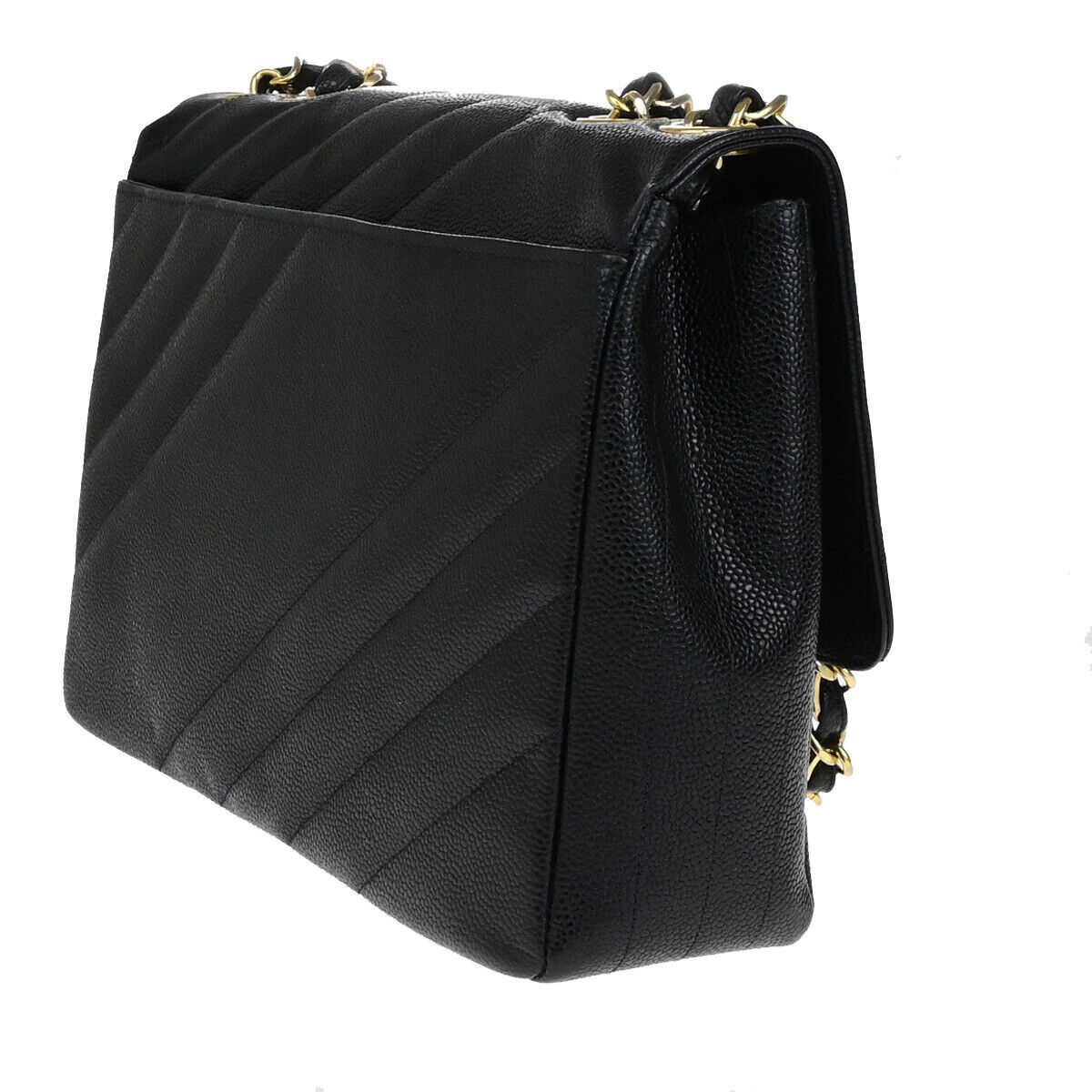 CHANEL CC Bias Stitch Chain Shoulder Bag Grained Calfskin Leather BK 744RK771
