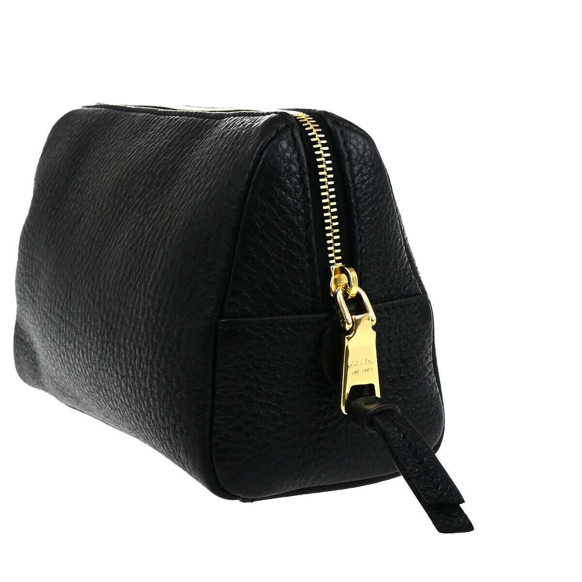 PRADA Logo Cosmetic Pouch VITTELO DAINO Leather Black GHW 32SJ082