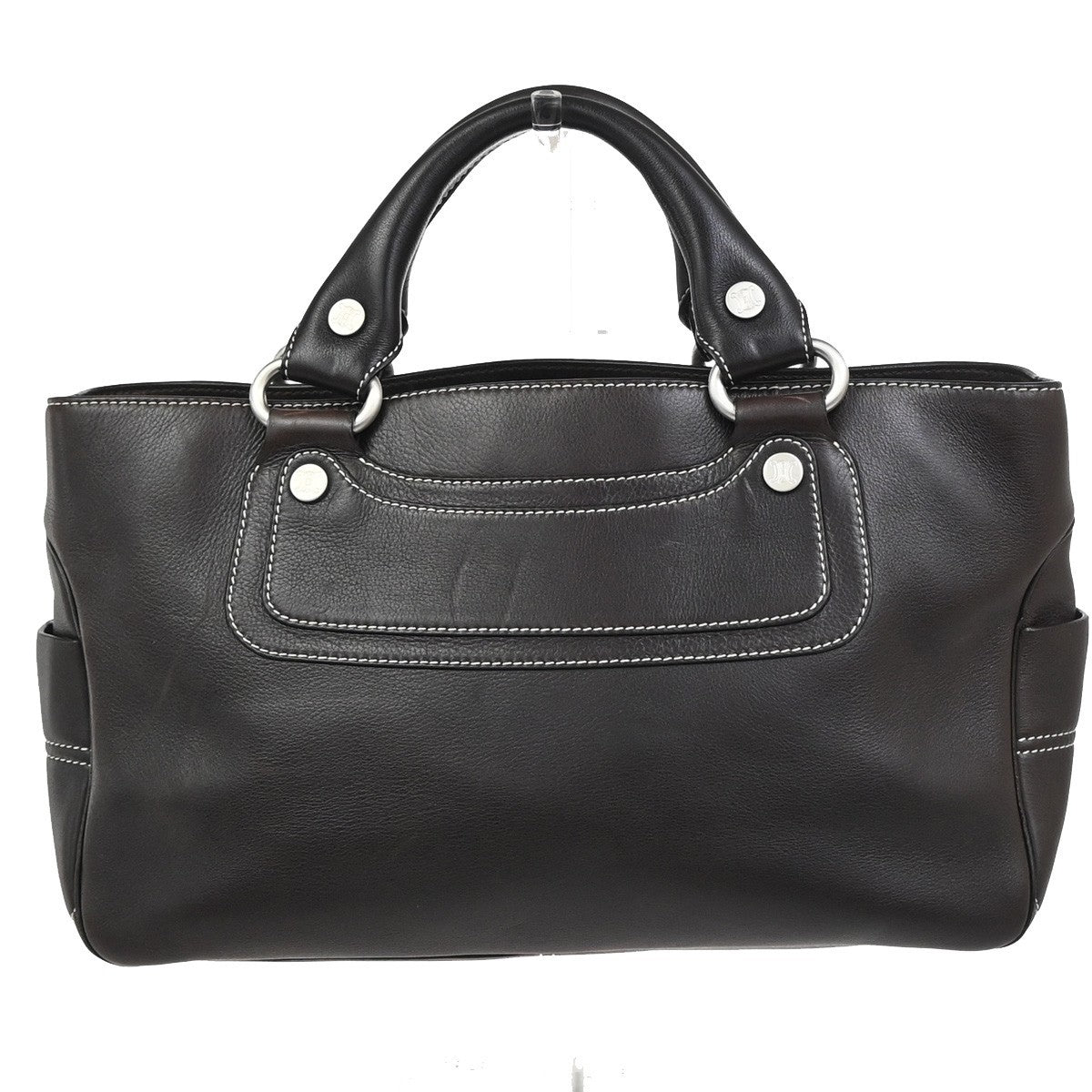 CELINE Logo Boogie Stitch Detail Hand Tote Bag Leather Brown GHW Italy 35ZA347