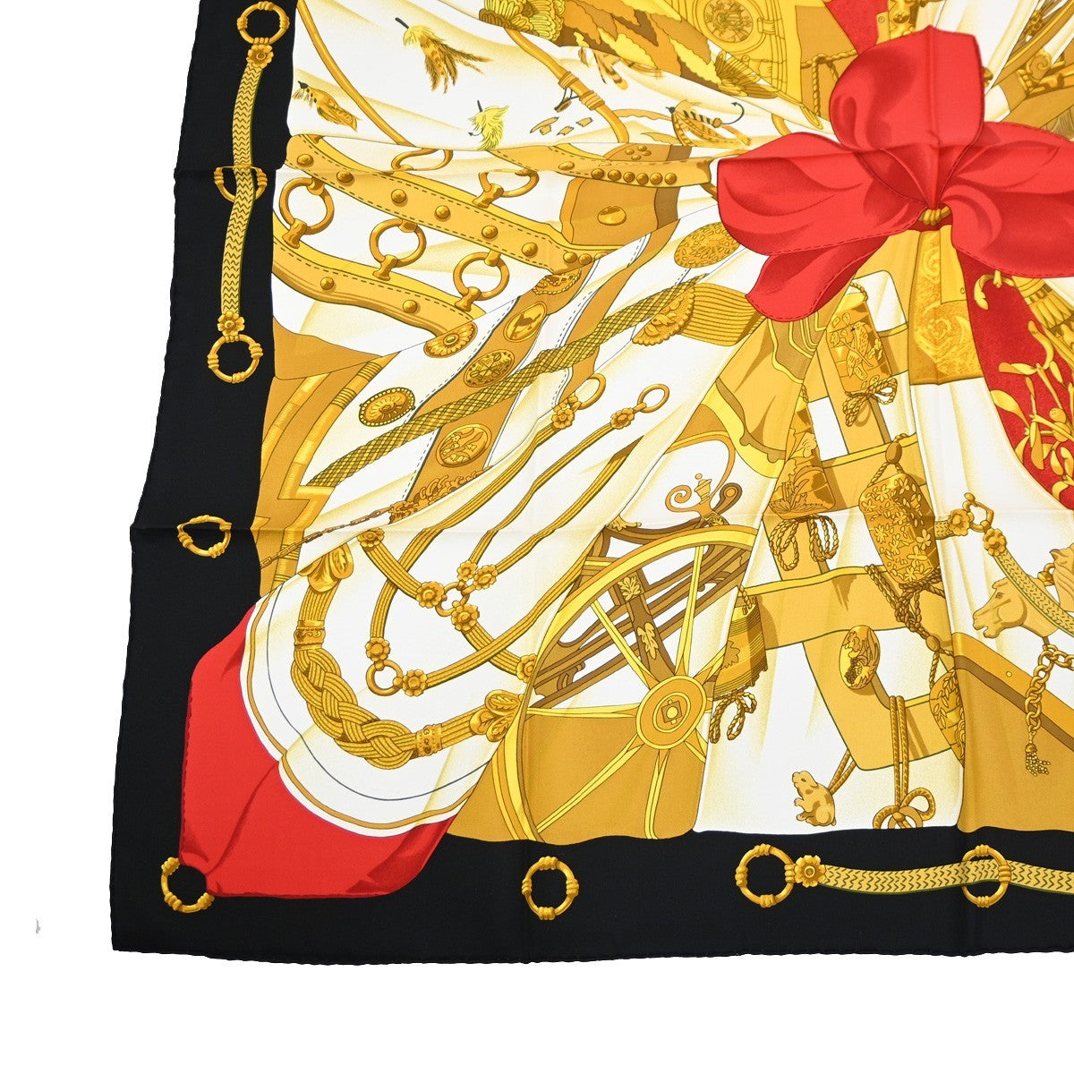 HERMES XL Carre Scarf Soleil de soie 100% Silk Black Gold Red France 69RL752