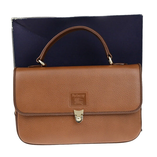Burberrys Logo Nova Check Top Handle Hand Bag Leather Brown GHW 61ED329
