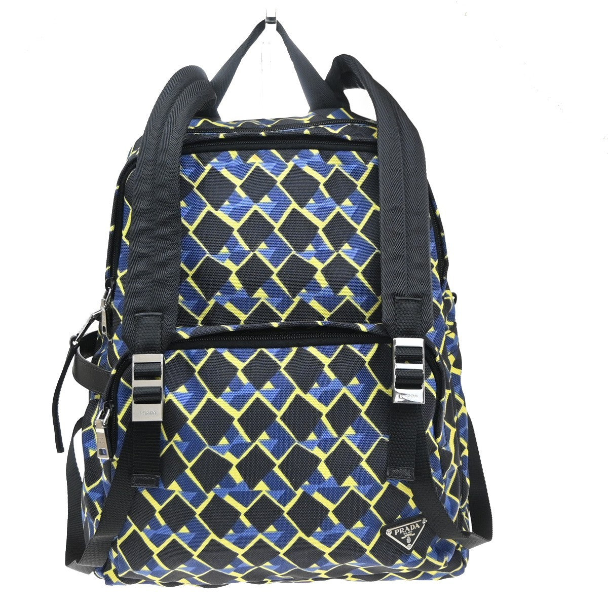 PRADA Logo Back Pack Bag Nylon Leather Yellow Blue Black SHW 79MA561