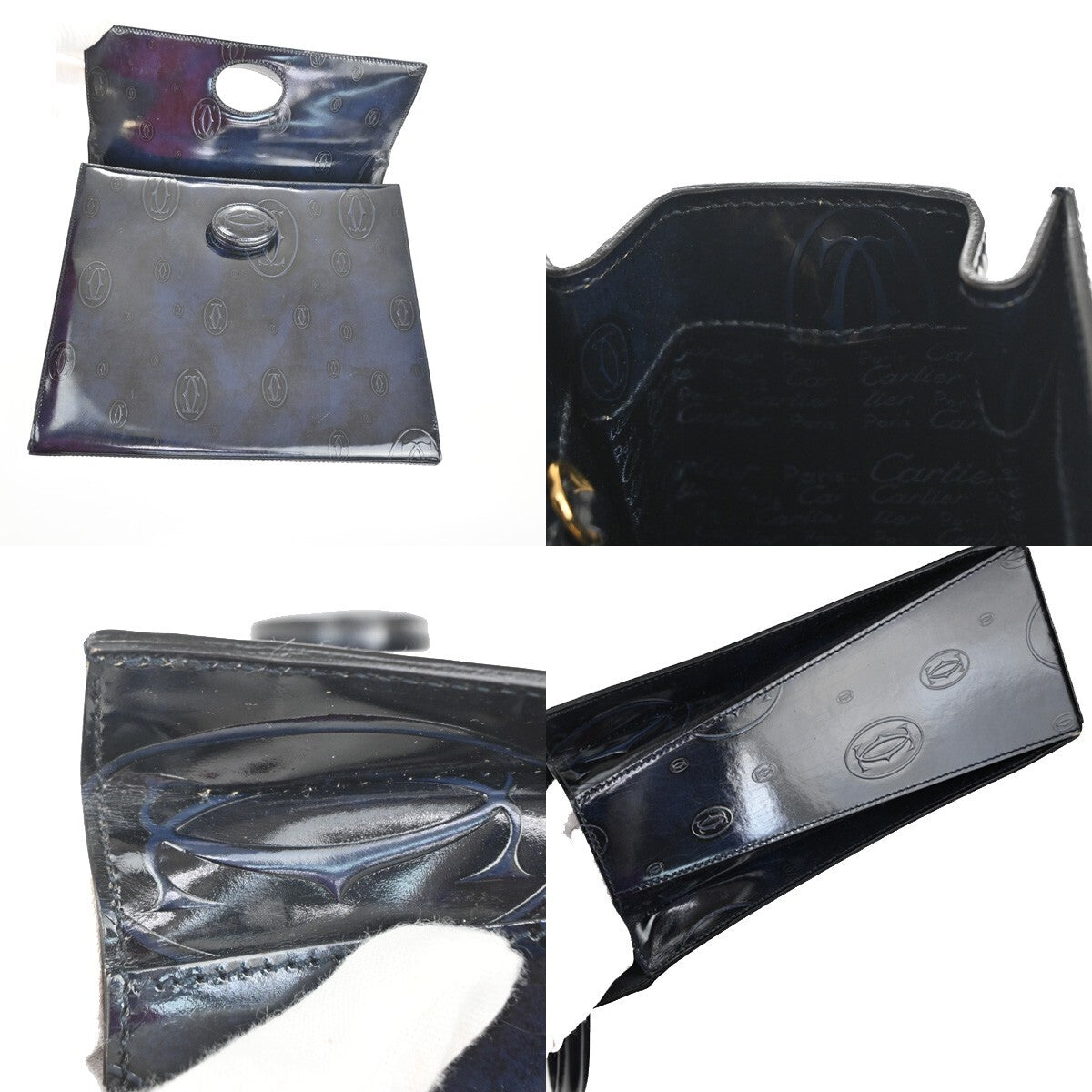 CARTIER Logo Birthday Hand Bag Patent Leather Navy Blue France 89EF036