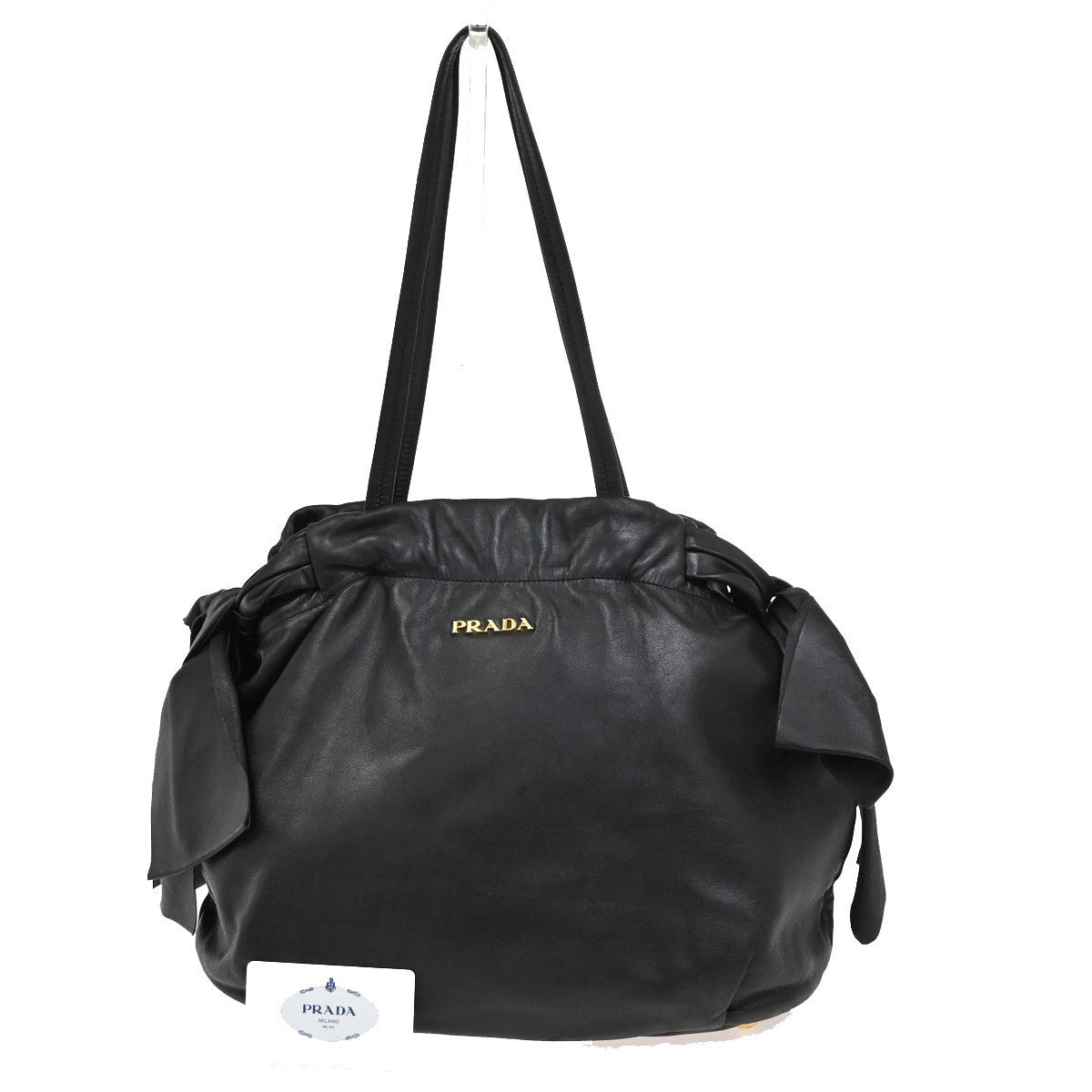 PRADA Logo Bow Shoulder Hand Tote Bag Nappa Leather Black GHW Italy 76KC644
