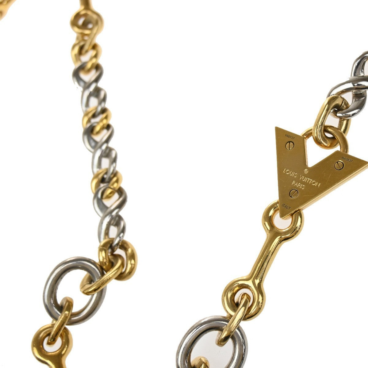 LOUIS VUITTON Logo Chain Long Necklace Gold Silver Italy M62837 87KP110