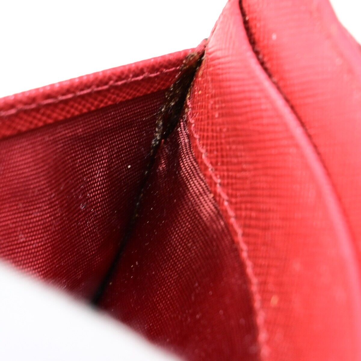 PRADA Logo Bifold Long Zipper Bifold Wallet Saffiano Leather Red Gold 03EB369