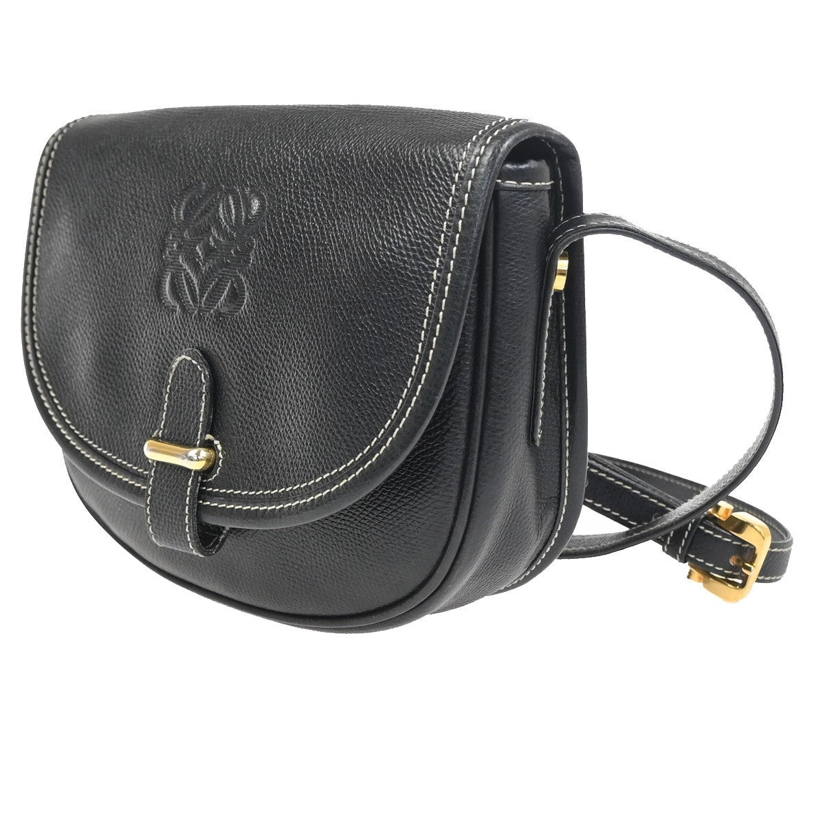 LOEWE Logo Anagram Flap Shoulder Crossbody Bag Leather Black GHW 67ZA356
