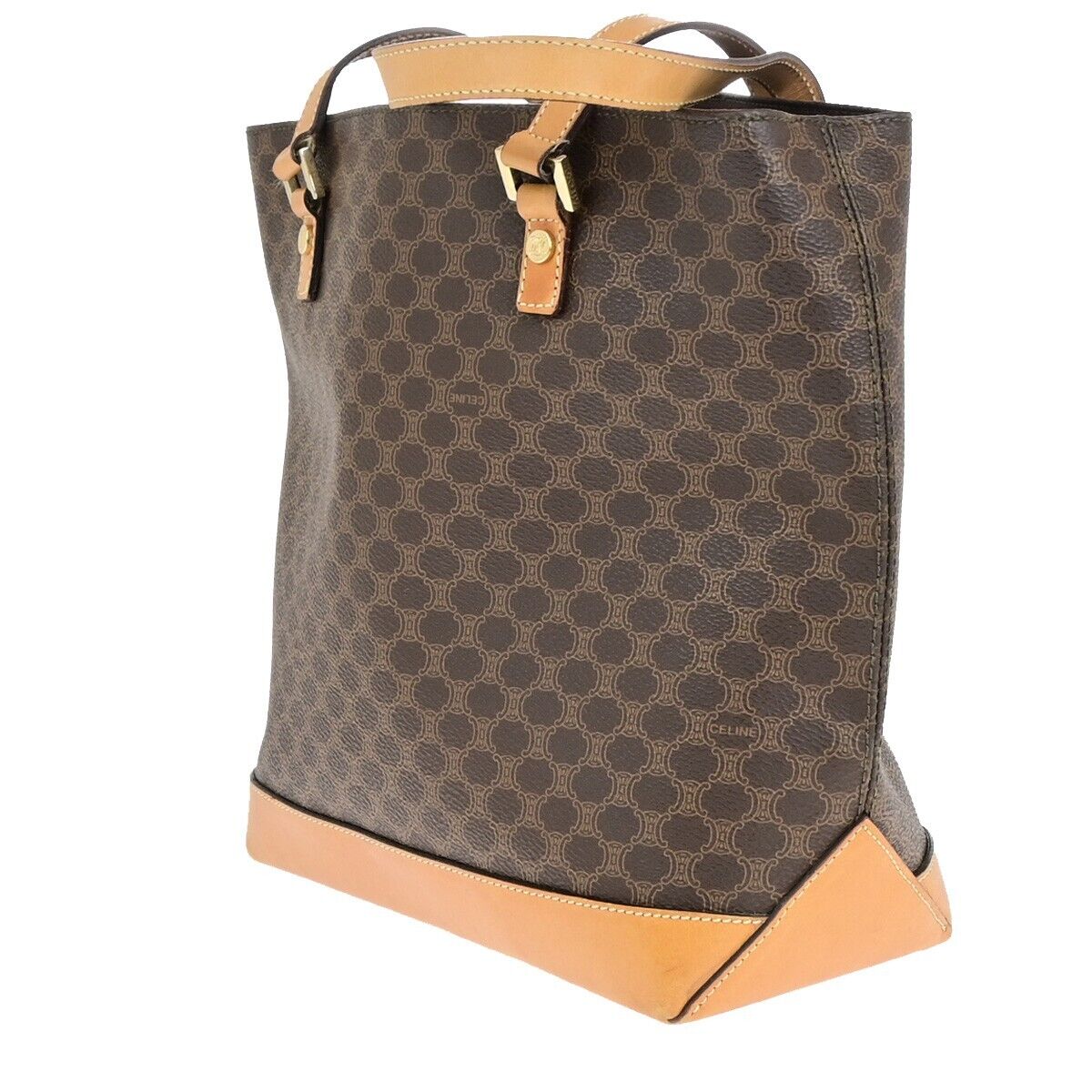 CELINE Logo Macadam Pattern Shoulder Tote Bag PVC Leather Brown GHW 34EC985