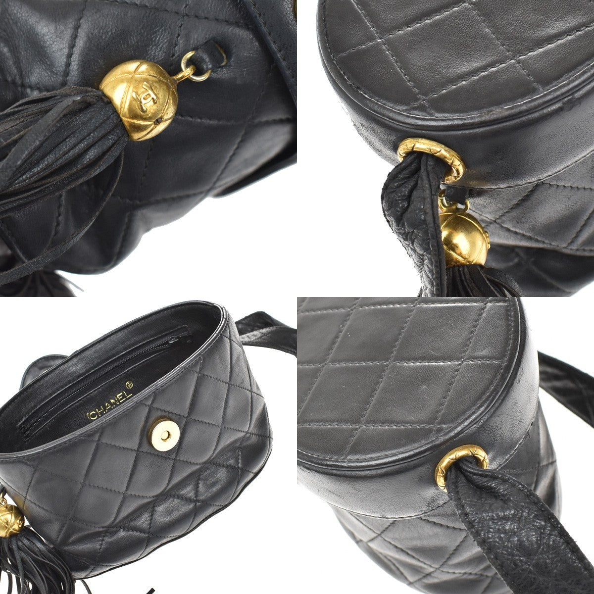 CHANEL CC Logo Matelasse Tassel Shoulder Vanity Bag Leather Black Italy 95KB241