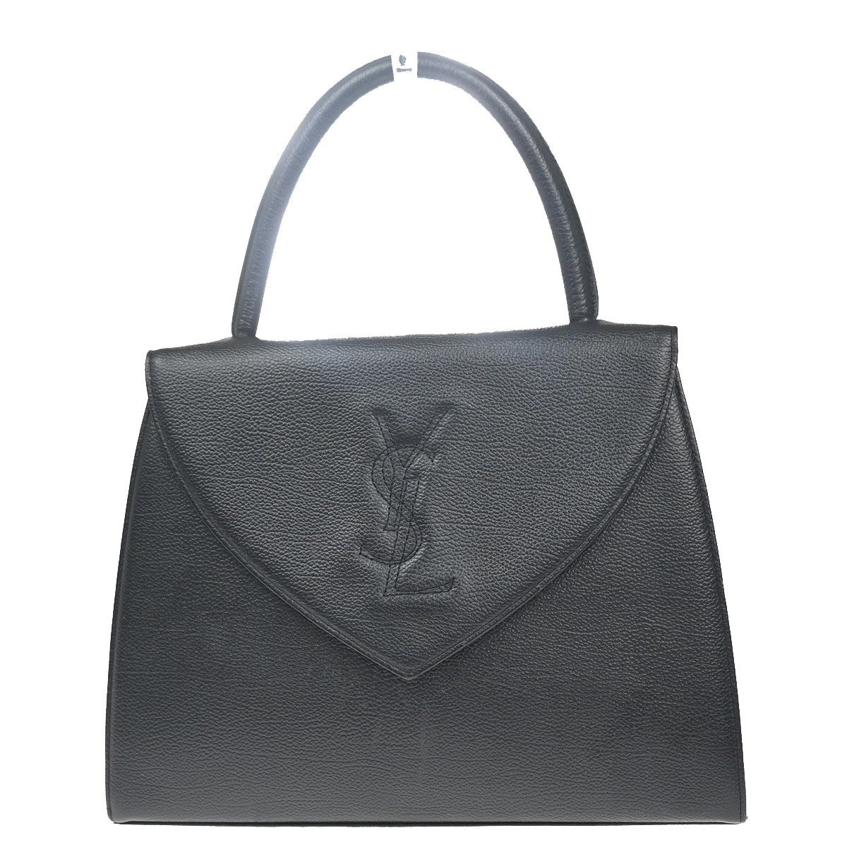 YVES SAINT LAURENT YSL Logo Flap Shoulder Hand Tote Bag Leather Black 71RL883