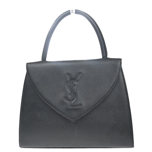 YVES SAINT LAURENT YSL Logo Flap Shoulder Hand Tote Bag Leather Black 71RL883