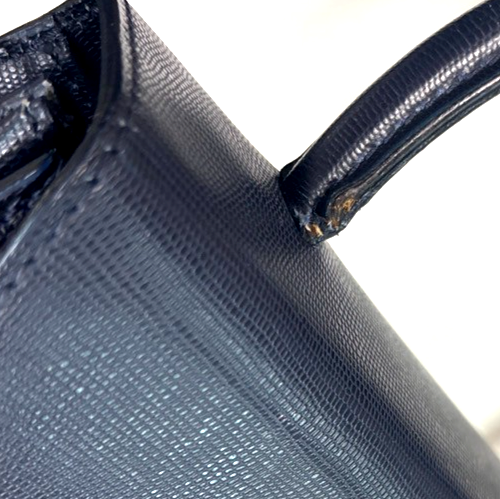 CELINE Circle Logo Tote Hand Bag Embossing Leather Navy Blue GHW 62KC507