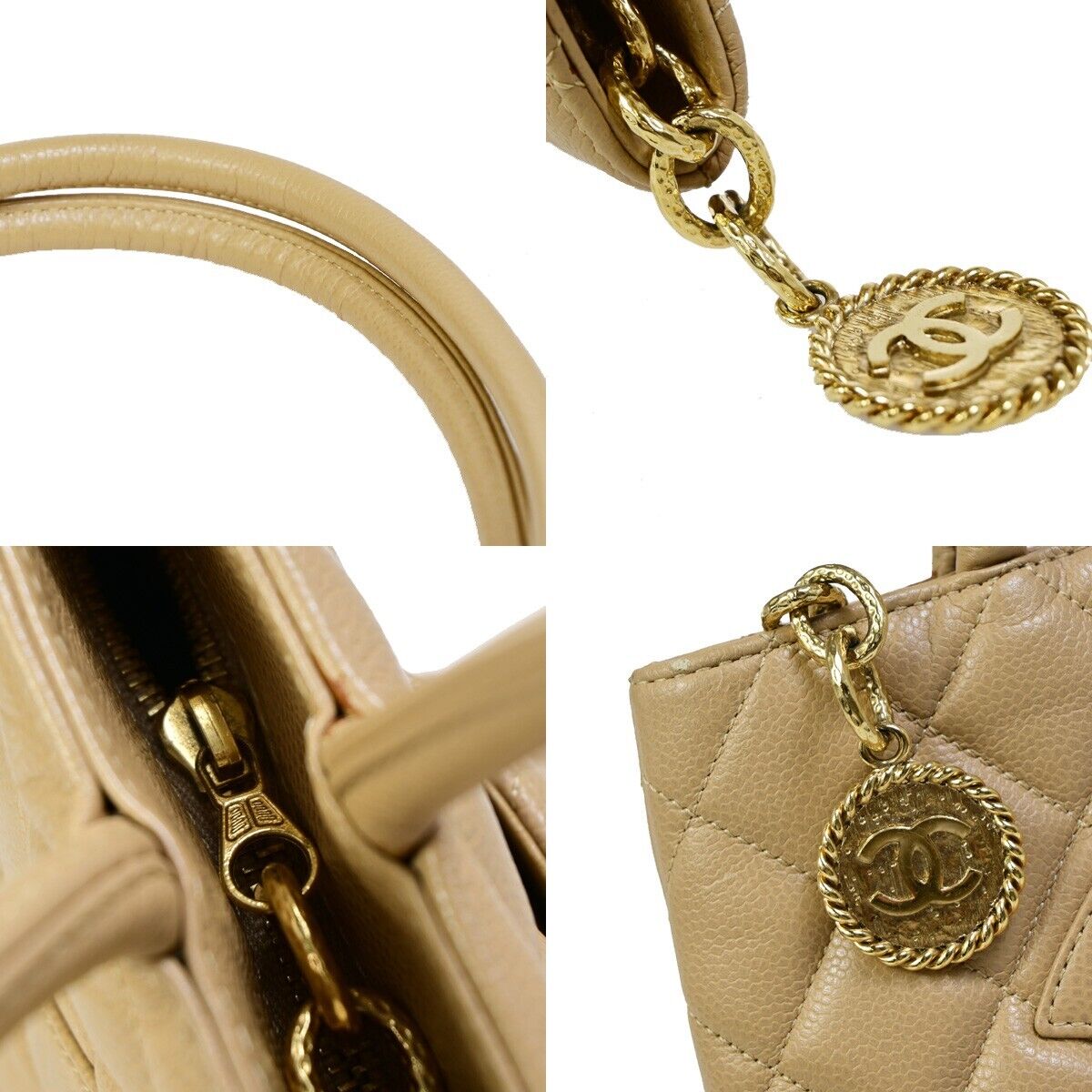 CHANEL CC Logo Medallion Shoulder Tote Bag Caviar Skin Leather BE GHW 611RJ846